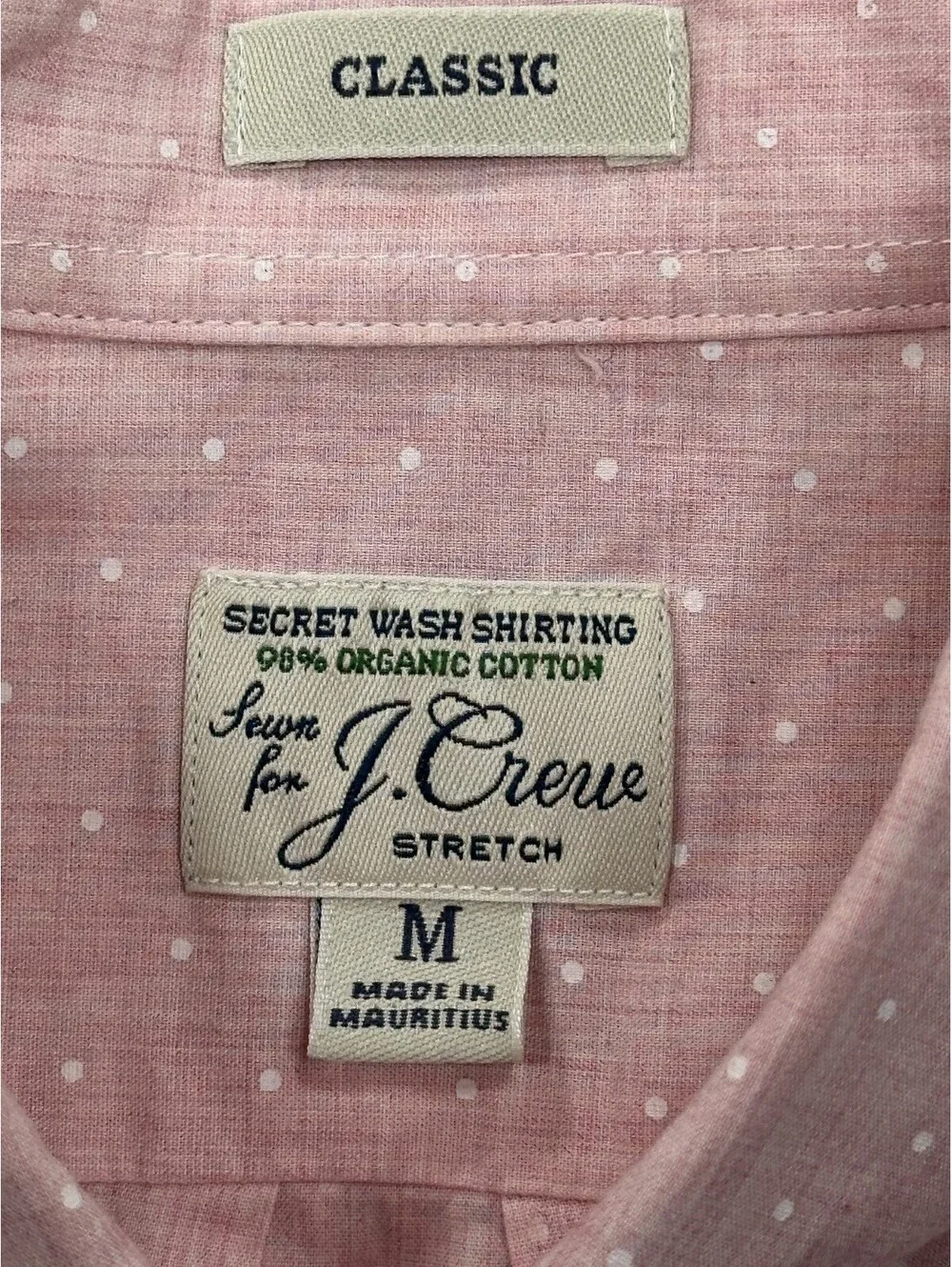 J Crew Classic Stretch Polka Dot Oxford Button Up Pink Men M